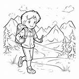 Premium Vector  Black And White Cartoon Illustration Of A Boy Hiking sketch template