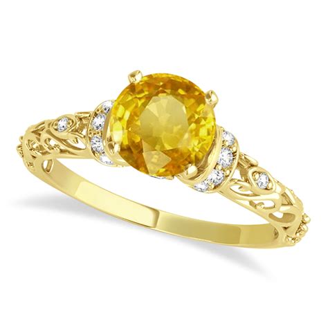 Yellow Sapphire Diamond Antique Engagement Ring 18k Yellow Gold 1.12ct ...