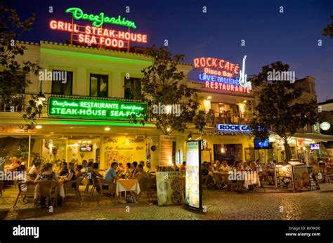 Portugal, The Algarve, Albufeira Restaurants At Night Stock Photo - Alamy