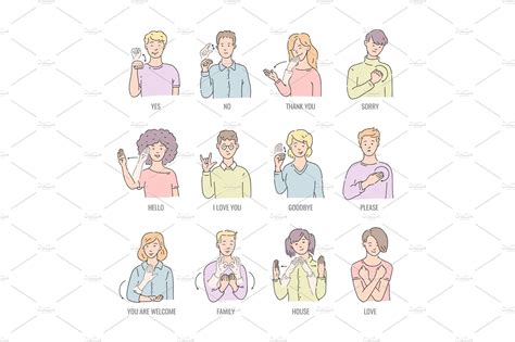 Vector deaf mute sign language | People Illustrations ~ Creative Market