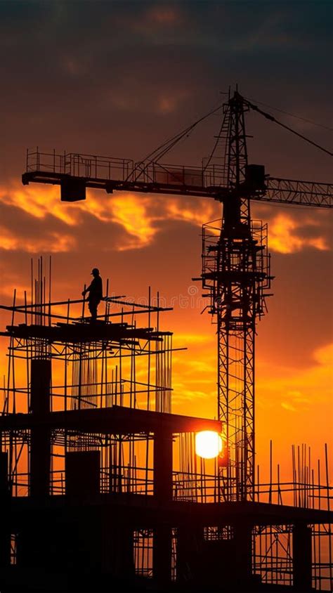 Evening Construction Silhouette of Building Construction Project during the Night Stock ...