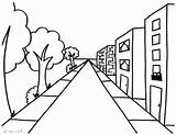 Two Point Perspective City Drawing Sketch Coloring Page sketch template