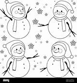 Snowmen With Christmas Hats And scarves Vector Black White  sketch template