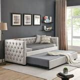 Muumblus Modren Beige Twin Pull-Out Daybed Sofa with Trundle for Kids Bedroom & Living Room ...