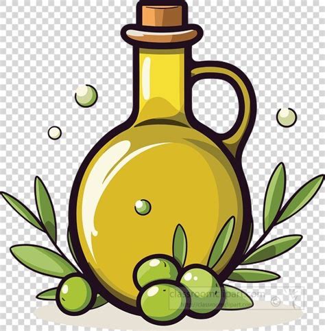 Herbs Clipart-stylized icon of olive oil in a glass jug with fresh olives