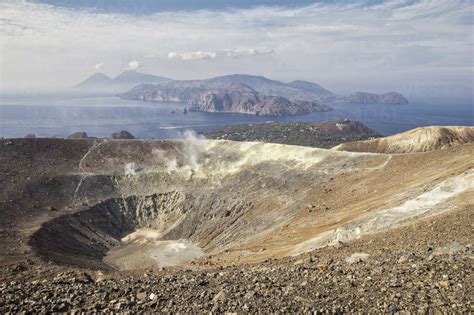 Aeolian Islands, Vulcano, Panoramic view from volcano stock photo