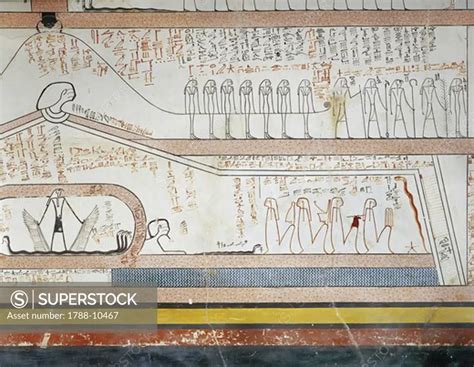 Egypt, Thebes, Luxor. Valley of the Kings, Tomb of Thutmose III, mural paintings from Burial ...