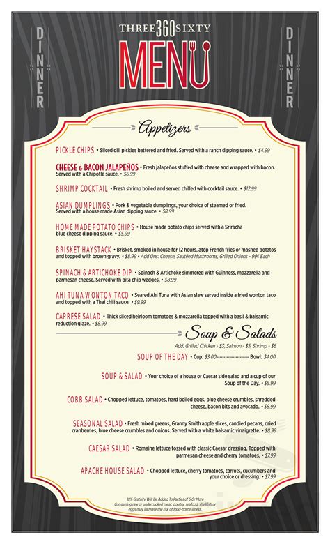 360 Restaurant menu in Lawton, Oklahoma, USA