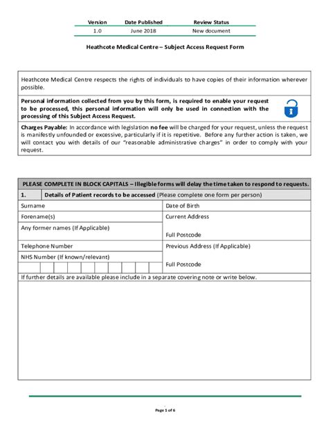 Fillable Online Subject Access Request Form - Heathcote Medical Centre Fax Email Print - pdfFiller