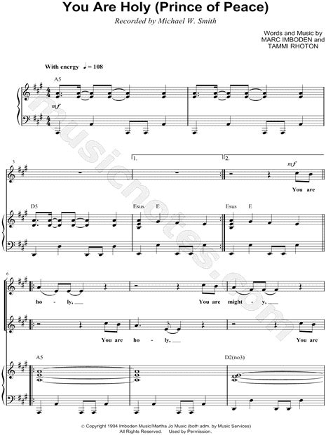 Michael W. Smith "You Are Holy (Prince of Peace)" Sheet Music in A Major (transposable ...