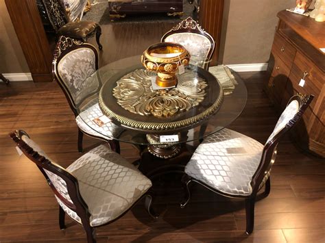 FORMAL DINING ROOM SET WITH ROUND GLASS TOP WITH CARVED BASE TABLE AND ...