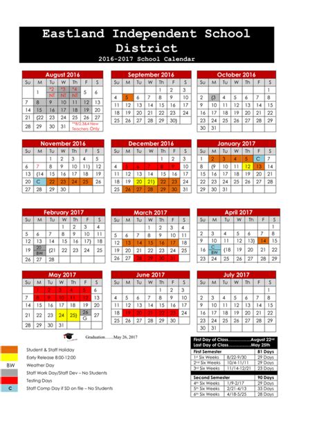 School Calendar - Eastland Independent School District