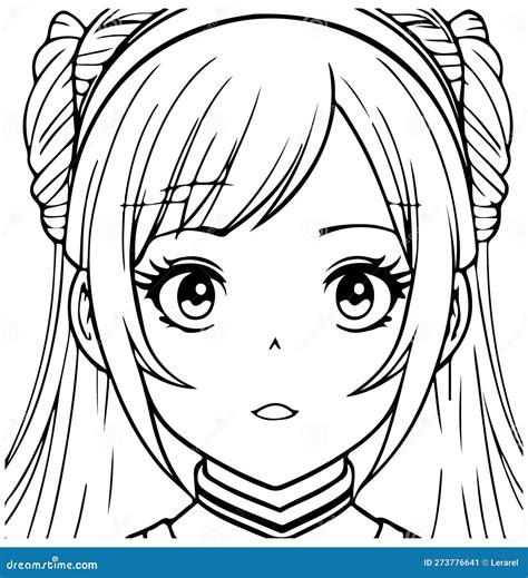 Anime Girl Surprised, Close-up Face, Vector Coloring for Children Stock ...