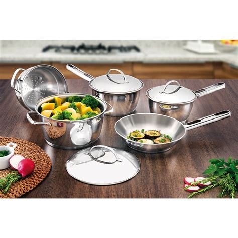 Tramontina Allegra stainless steel cookware set with tri-ply base and stainless steel lids, 5 pc ...