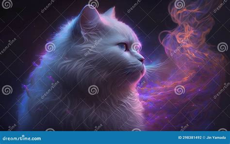 Beautiful White Cat with Blue Eyes and Pink Smoke on Black Background Stock Illustration ...
