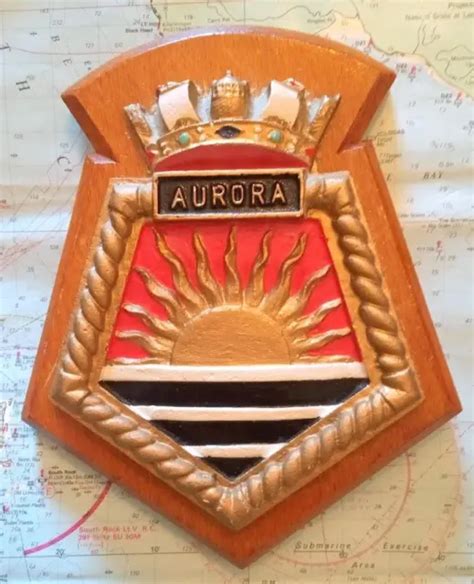 VINTAGE HMS AURORA WW1/2 Hand Painted Royal Navy Ship Badge Crest ...