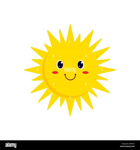 Smiling sun cartoon character, vacation emoji. Vector sunny day emoticon, childish joyful sun ...