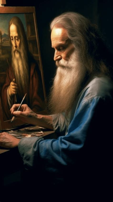 Leonardo Da Vinci working on Self-portrait : r/midjourney