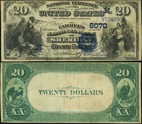 Value of Twenty Dollar National Bank Note Currency - Old Money Prices