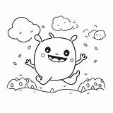 Little Cartoon Monster Jumping To The Clouds Coloring Page Outline  sketch template