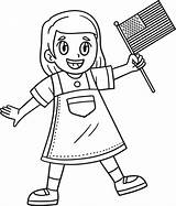 Child Waving USA Flag Isolated Coloring Page 20119179 Vector Art At  sketch template