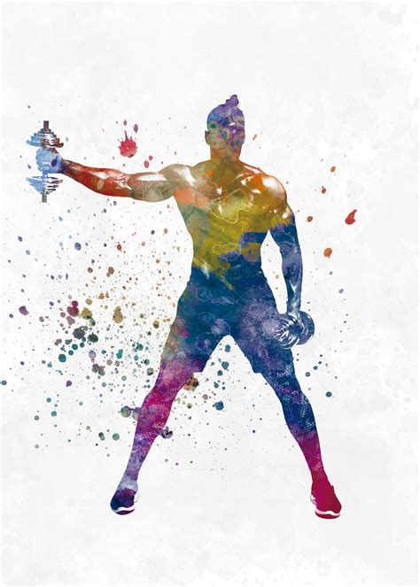 Wall Art Print | Young man practices fitness exercise in watercolor | Europosters