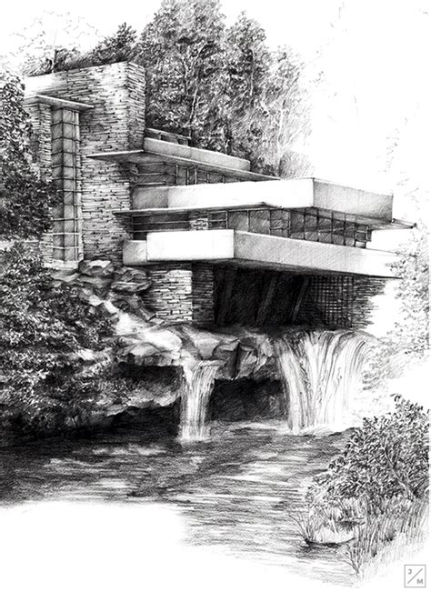 Drawing | Fallingwater House on Behance