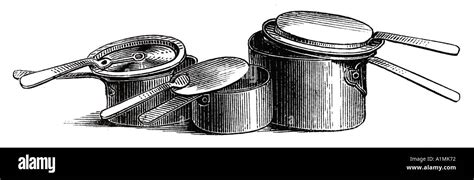 Various old pots and pans illustration Stock Photo - Alamy