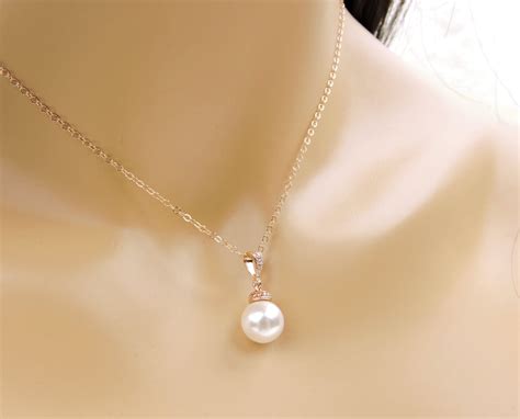 Rose Gold Pearl Bridal Necklace Pearl Solitare Bridal Necklace - Etsy