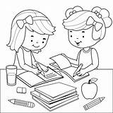 Premium Vector  Children doing Their homework On A Desk In The School sketch template
