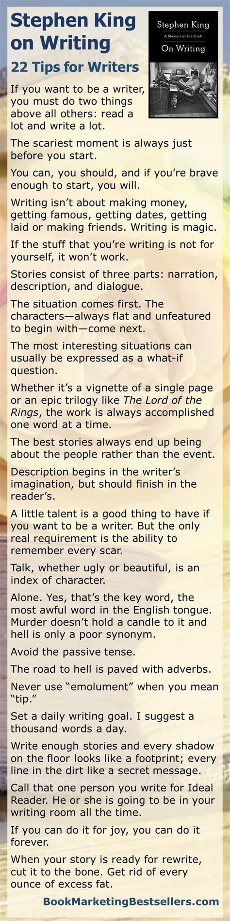 Tips on writing from Stephen King | Writing motivation, Creative ...