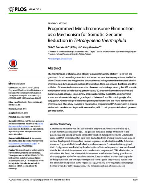 (PDF) Programmed Minichromosome Elimination as a Mechanism for Somatic ...