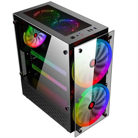 RGB Computer Case Double Side Tempered Glass Panels ATX Gaming Water Cooling PC Case with 2 ...