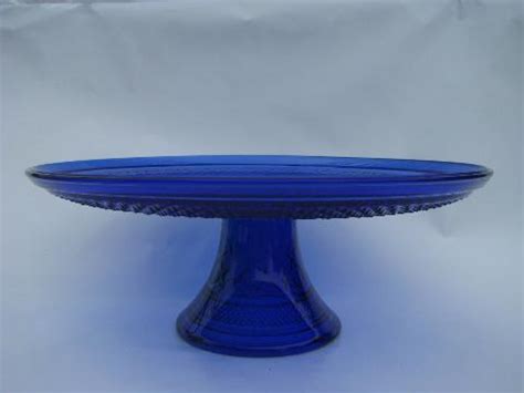 sapphire blue Wexford pattern glass cake stand plate without cover
