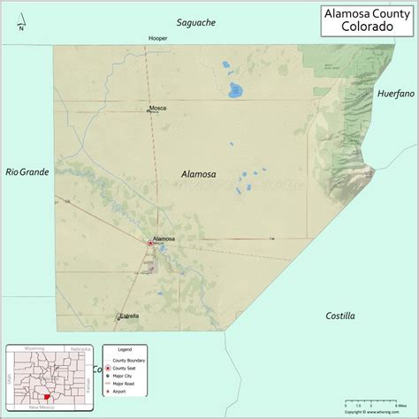 Map of Alamosa County, Colorado - Where is Located, Cities, Population, Highways & Facts