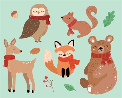 Animals wearing scarves clipart | Winter illustrations | Digital clip art | Childrens nursery ...