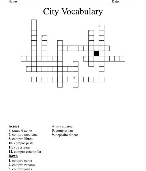 City Vocabulary Crossword - WordMint