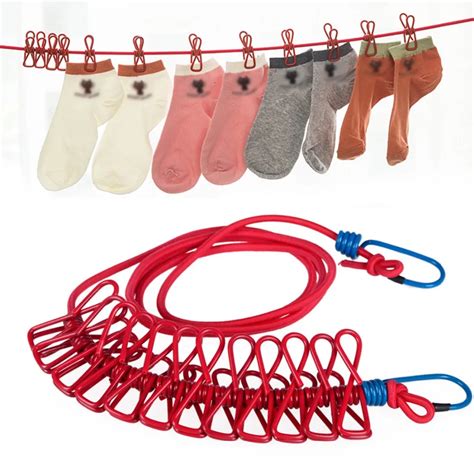 Portable Camping Equipment Travel Stretchy Clothesline Outdoor Windproof Clothes Line With 12 ...