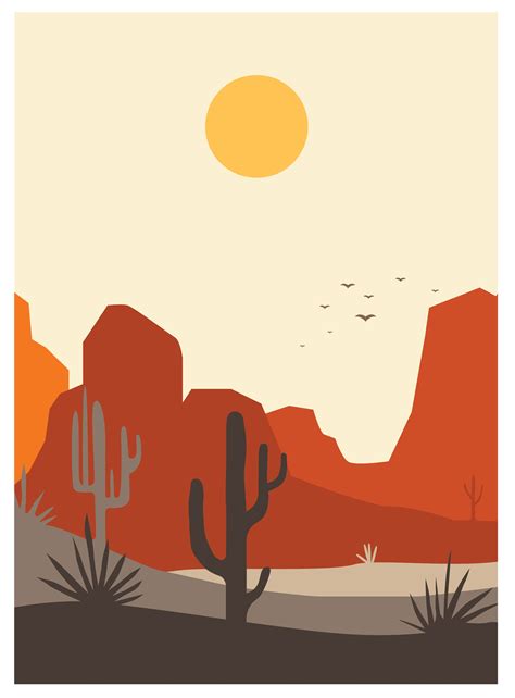 Desert Cactus Landscape Set Minimalist Boat Art Mid-century - Etsy