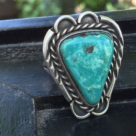 Vintage Navajo Signed Sandoval Turquoise and Sterling Silver Ring...Size 7.5🌿 sugardraw ...