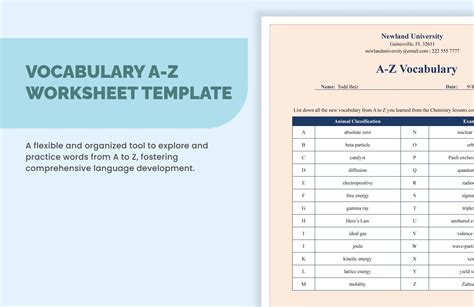 Vocabulary A-Z Worksheet Template in Excel, Google Sheets - Download ...