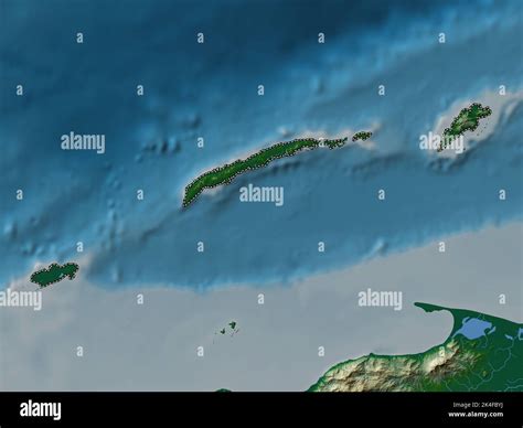 Islas de la Bahia, department of Honduras. Colored elevation map with ...