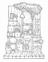 Atelier Interior Coloring Pages Cozy Plants Room  Etsy Canada sketch template