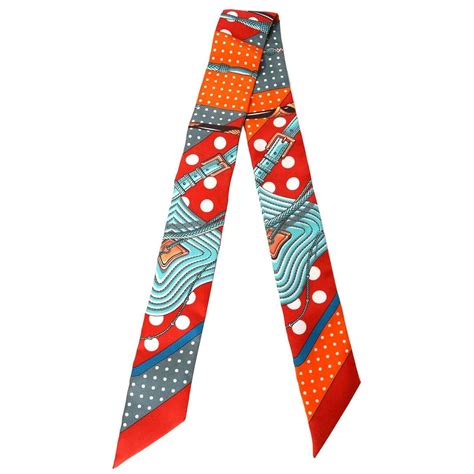 Hermes Orange Polka Dot Silk Twilly Scarf | 스카프