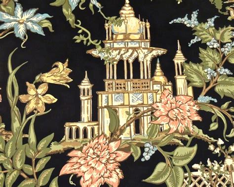 vintage wallpaper 1950s hollywood regency asian pagoda by mkmack