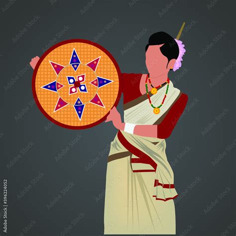 Assam woman with traditional dress beautiful vector graphic art, bihu ...