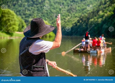 Old Rafter Rafting River on Wooden Raft Stock Image - Image of forest ...