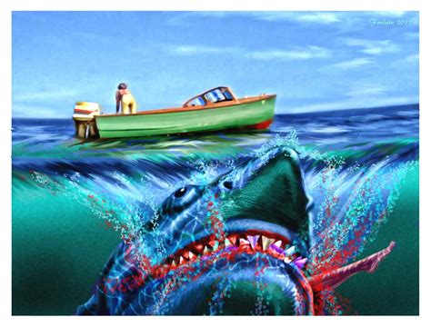 Jaws 2 - Art by Federico Alain | Shark pictures, Shark week, Shark art