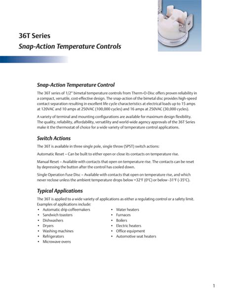 36T Series Snap-Action Temperature Controls - Therm-O-Disc