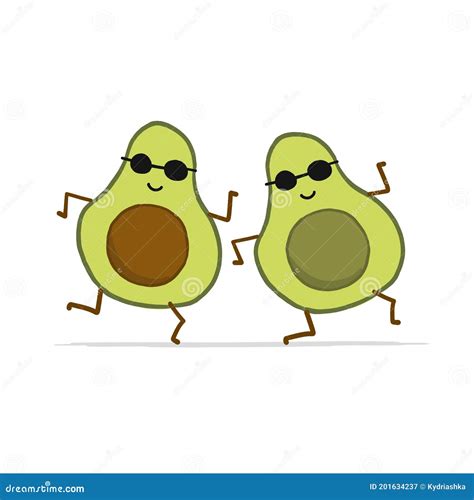 Funny Avocado Friends is Dancing. Cartoon Characters Stock Vector - Illustration of green, party ...